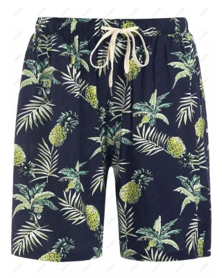Tropical Leaf Pineapple Print Vacation Board Shorts