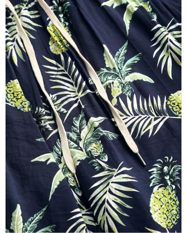 Tropical Leaf Pineapple Print Vacation Board Shorts