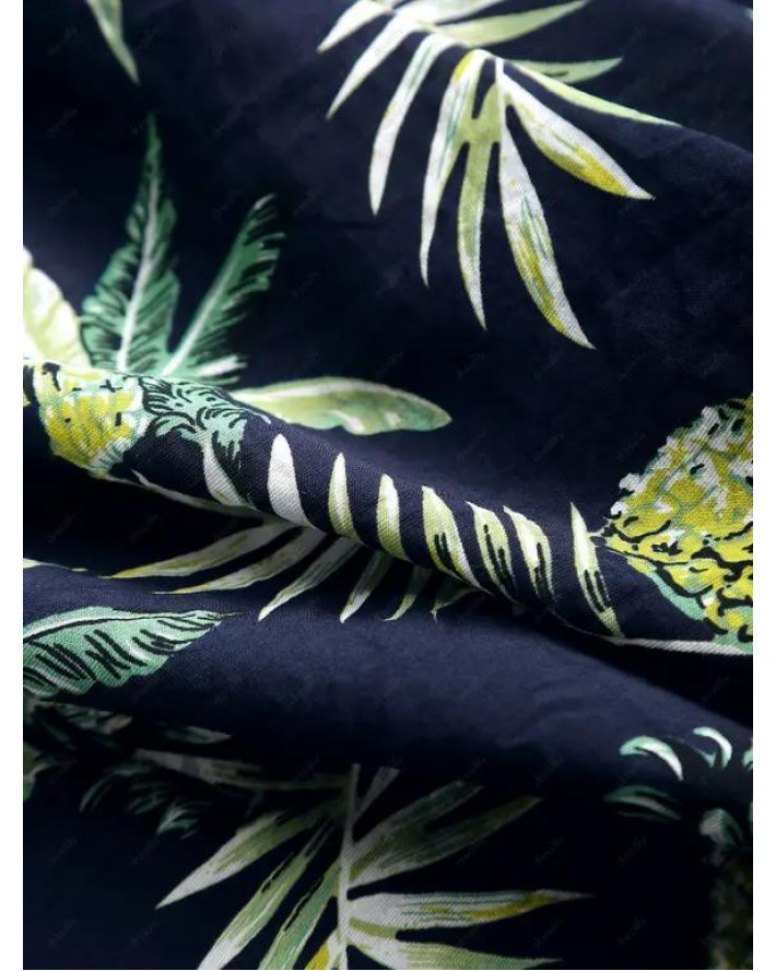 Tropical Leaf Pineapple Print Vacation Board Shorts