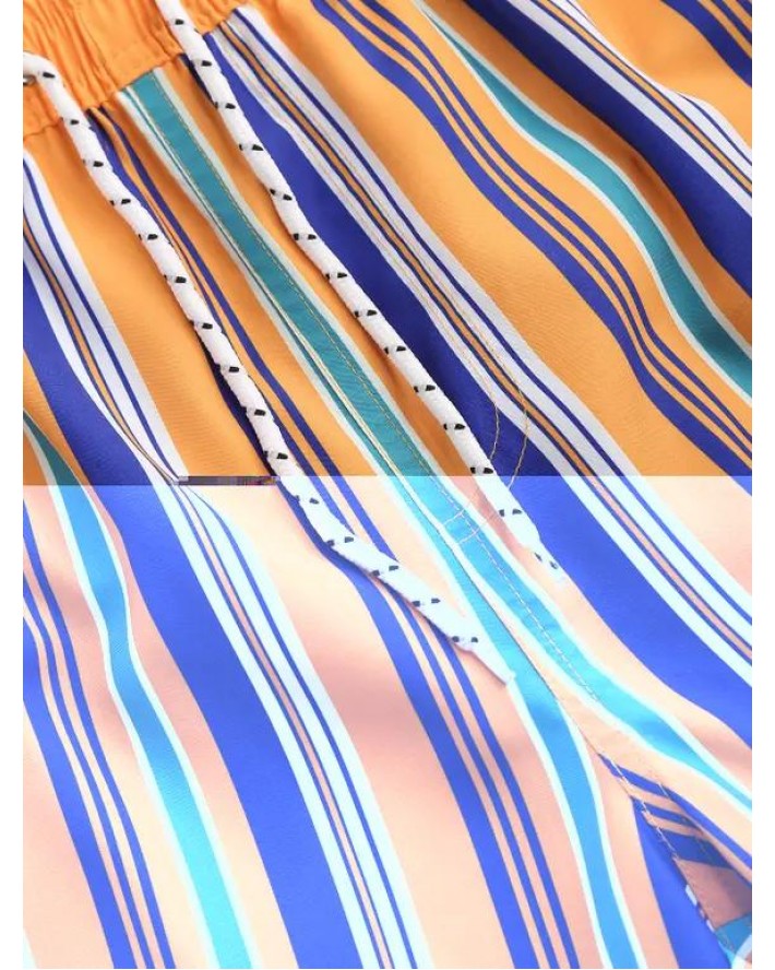Drawstring Vertical Stripe Print Vacation Shorts