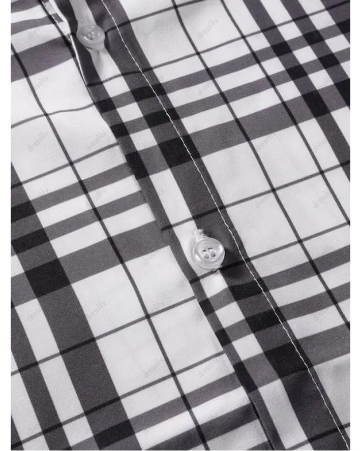 Short Sleeve Plaid Print Shirt