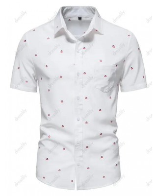 Casual Shirt Geometric Print Turn Down Collar Short Sleeve Summer Button Up Shirt