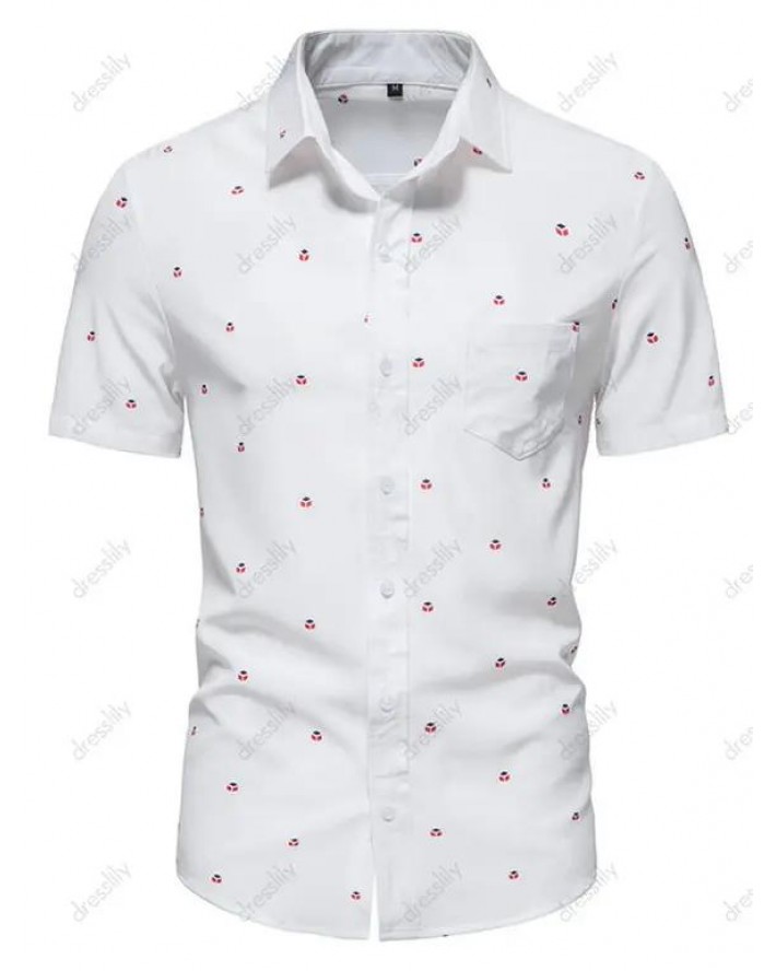 Casual Shirt Geometric Print Turn Down Collar Short Sleeve Summer Button Up Shirt