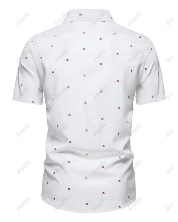 Casual Shirt Geometric Print Turn Down Collar Short Sleeve Summer Button Up Shirt