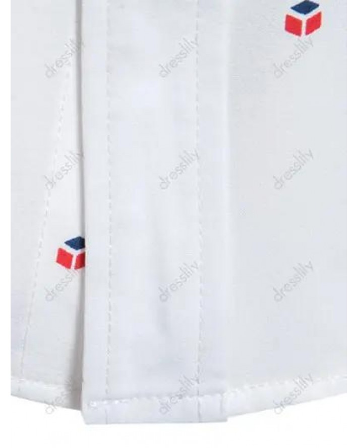 Casual Shirt Geometric Print Turn Down Collar Short Sleeve Summer Button Up Shirt