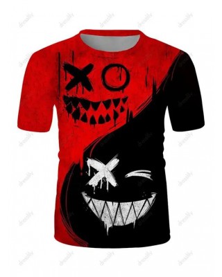 Perforated Devil Smiling Face Print T-shirt