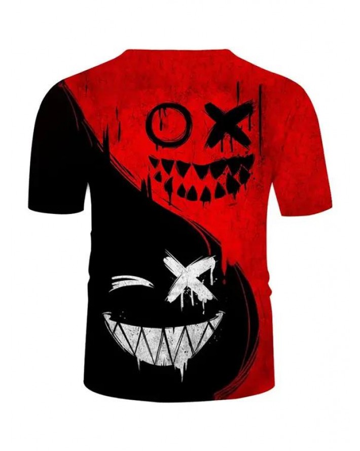Perforated Devil Smiling Face Print T-shirt
