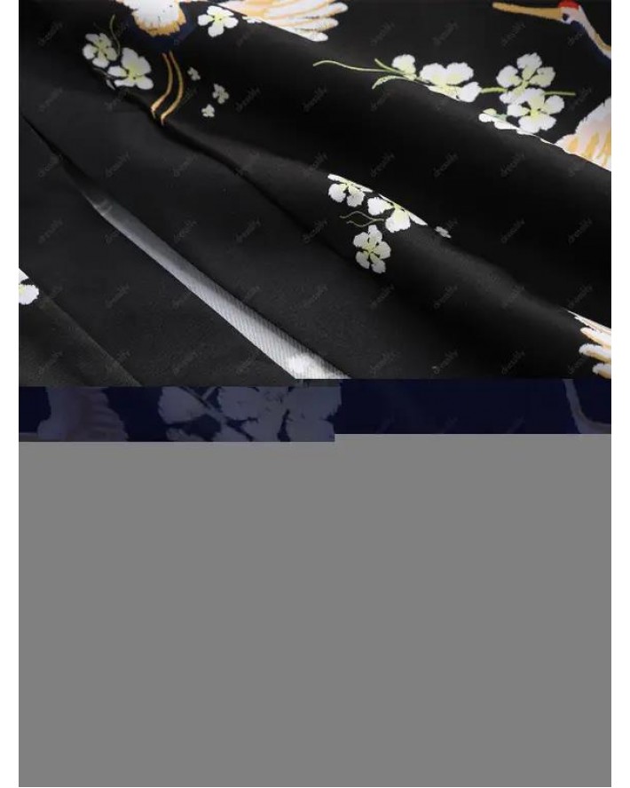 Floral Bird Print Open Front Kimono Shirt