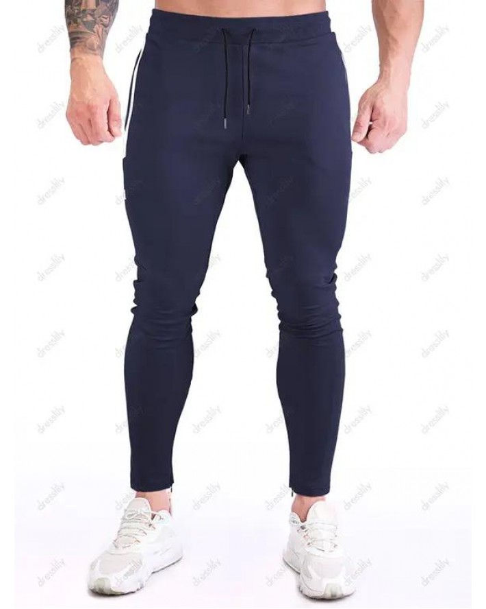 Sports Jogger Pants Patchwork Pockets Drawstring Long Casual Sweatpants