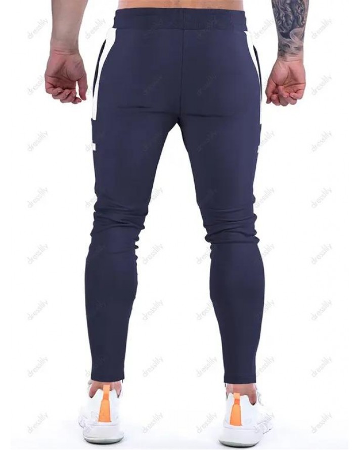 Sports Jogger Pants Patchwork Pockets Drawstring Long Casual Sweatpants