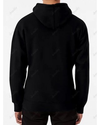 Cat And Fist Print Drawstring Hoodie Kangaroo Pocket Ribbed Hem Hoodie