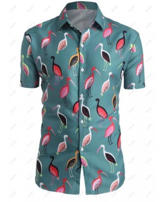 Flamingo Print Short Sleeve Vacation Shirt