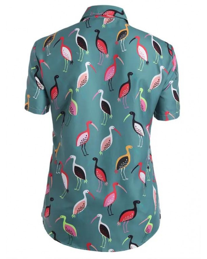 Flamingo Print Short Sleeve Vacation Shirt