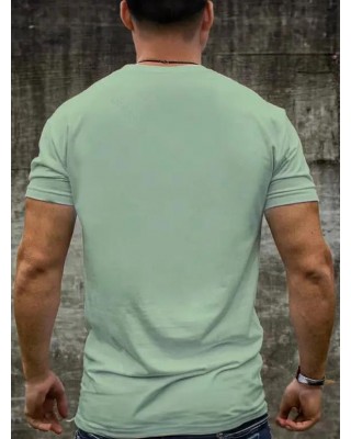 Cow Head and Letter Print T Shirt Cotton Round Neck Casual Tee