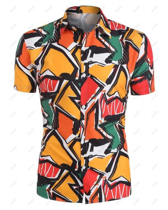 Colorful Geometric Printed Short Sleeve Shirt