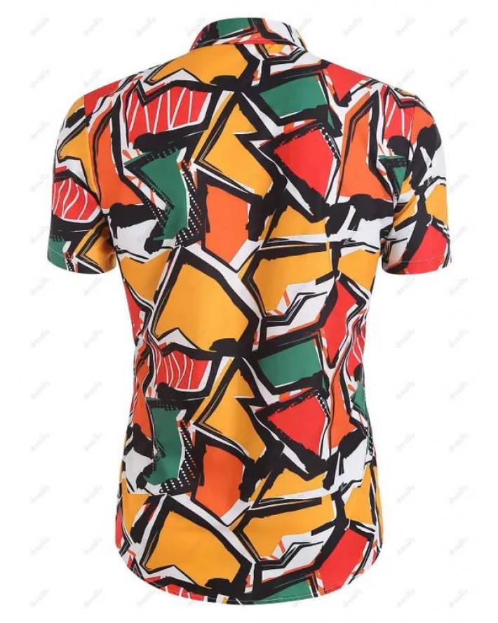 Colorful Geometric Printed Short Sleeve Shirt
