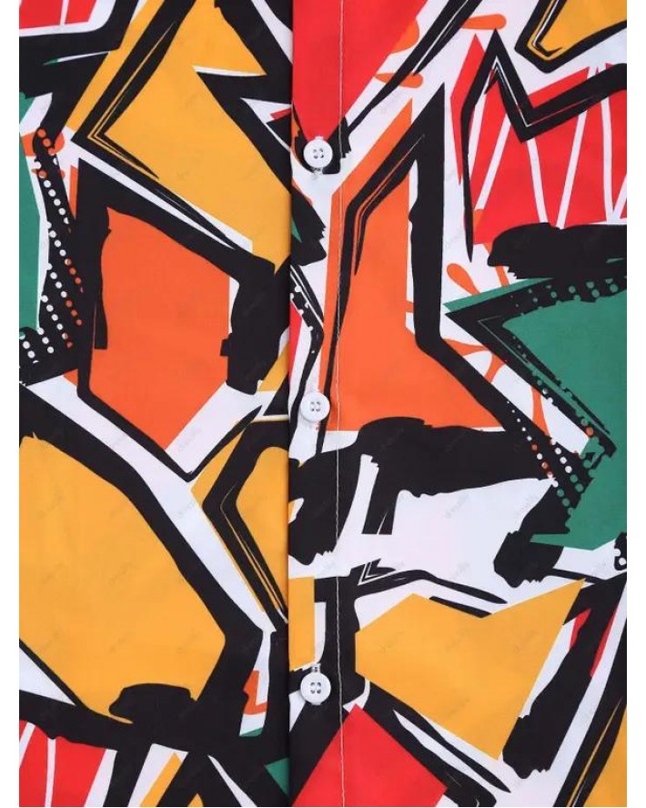 Colorful Geometric Printed Short Sleeve Shirt