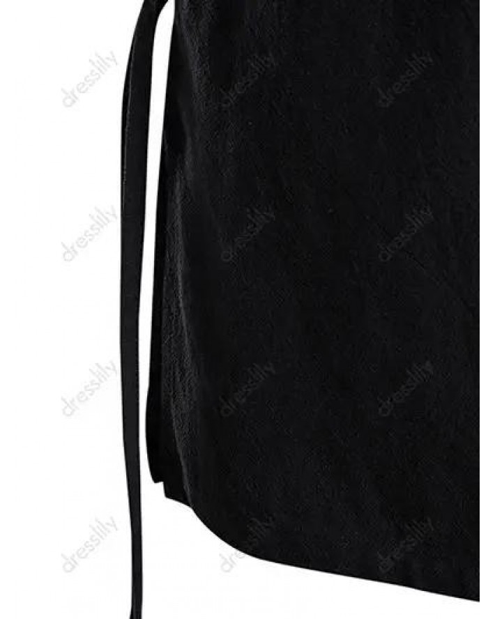 Vintage Shirt Solid Color Slit Stand Collar Long Sleeve Side Button Casual Shirt