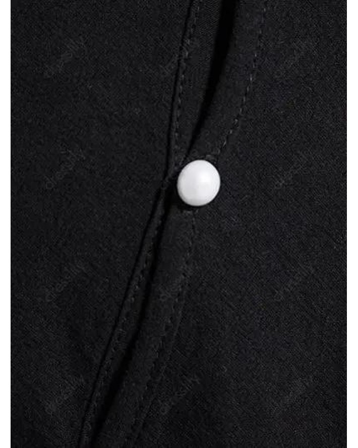 Vintage Shirt Solid Color Slit Stand Collar Long Sleeve Side Button Casual Shirt