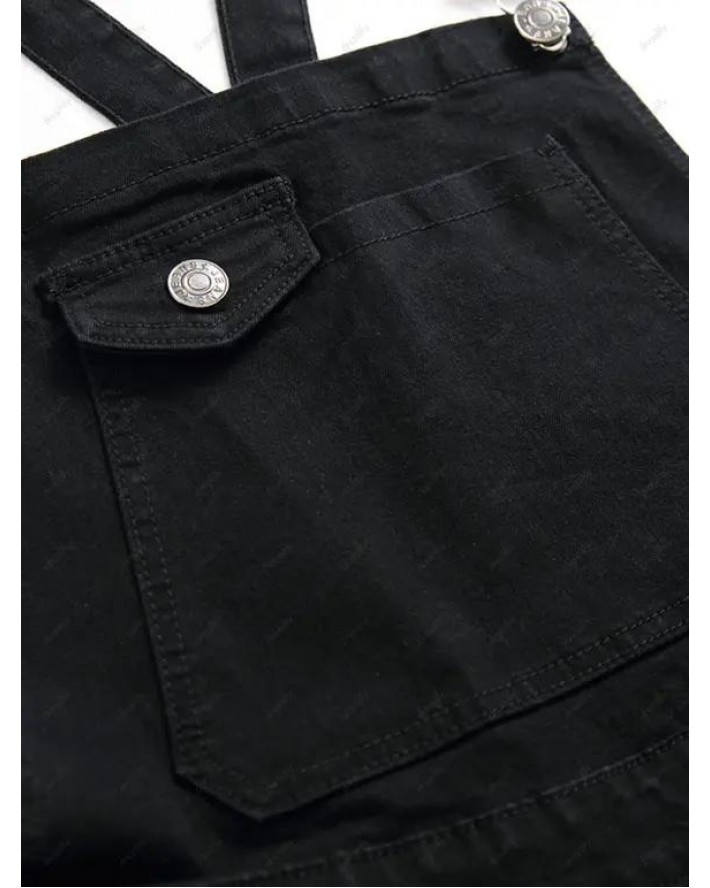 Multi Pockets Metal Buttons Casual Denim Overalls