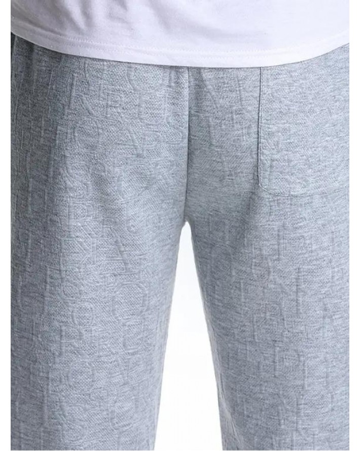 Letter Textures Sport Sweatpants Drawstring Elastic Waist Pockets Jogger Pants