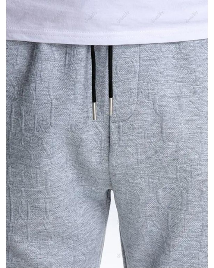 Letter Textures Sport Sweatpants Drawstring Elastic Waist Pockets Jogger Pants