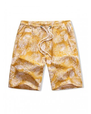 Leaf Print Drawstring Beach Shorts