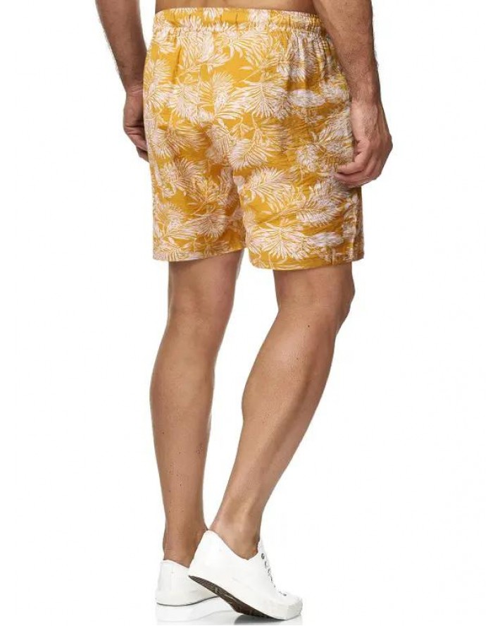 Leaf Print Drawstring Beach Shorts