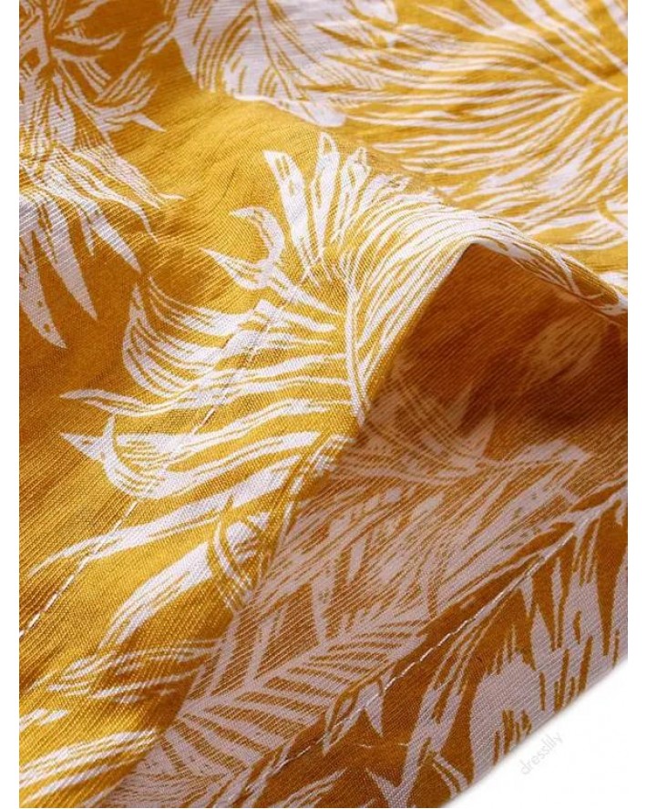 Leaf Print Drawstring Beach Shorts