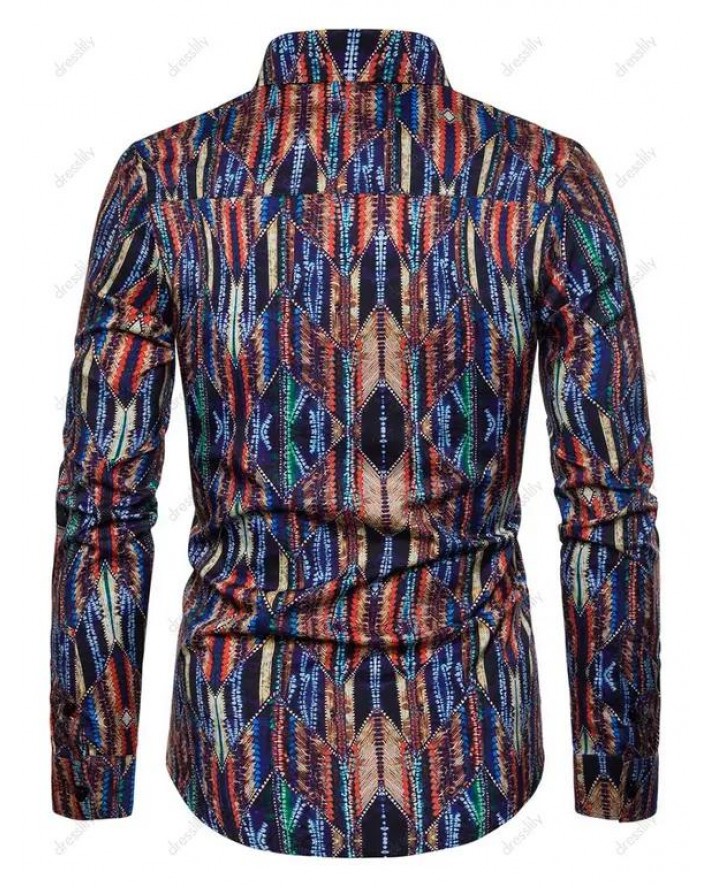 Tribal Allover Print Long Sleeve Shirt Button Up Turndown Collar Casual Shirt