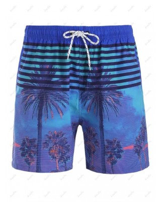 Drawstring Palm Tree Tropical Pocket Board Shorts