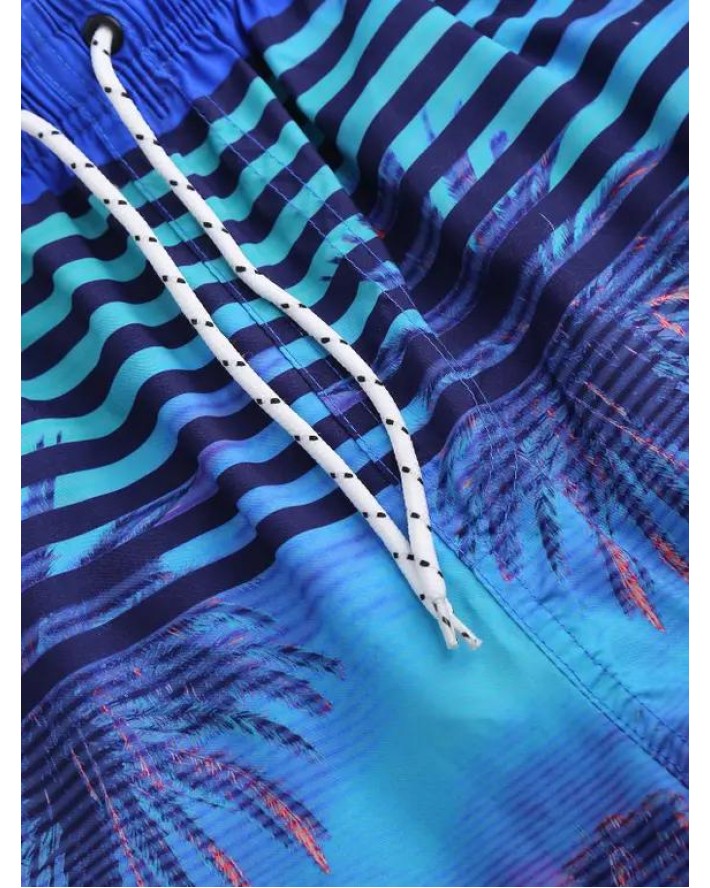 Drawstring Palm Tree Tropical Pocket Board Shorts