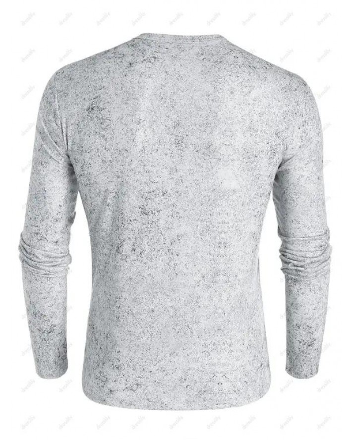 Casual T Shirt Long Sleeve Number Letter Wing Print Half Button Round Neck Spring Tee