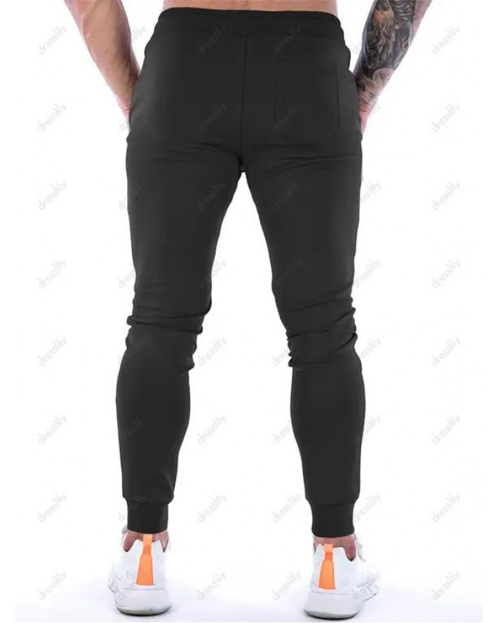 Zipper Pocket Sport Sweatpants Drawstring Elastic Waist Casual Jogger Pants