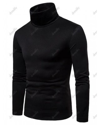 Solid Color T Shirt Flocking Inner Turtleneck Casual Long Sleeve Tee