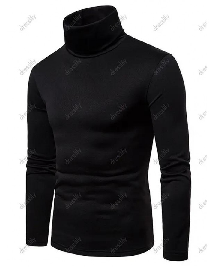 Solid Color T Shirt Flocking Inner Turtleneck Casual Long Sleeve Tee
