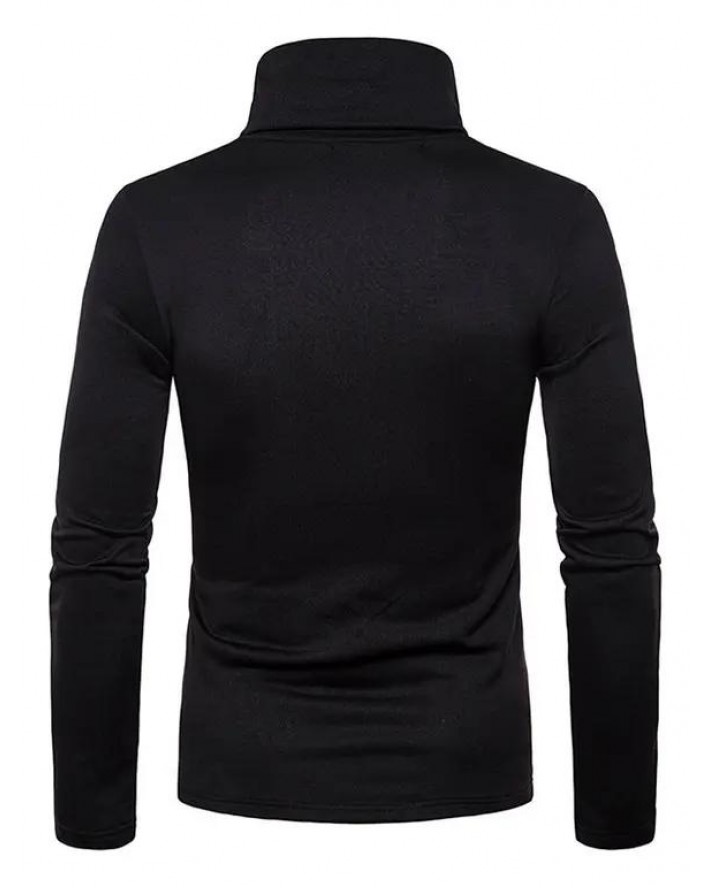 Solid Color T Shirt Flocking Inner Turtleneck Casual Long Sleeve Tee