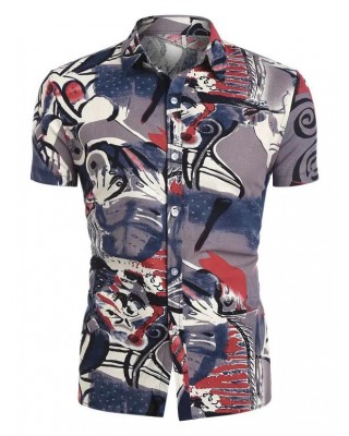 Allover Abstract Print Short Sleeve Shirt