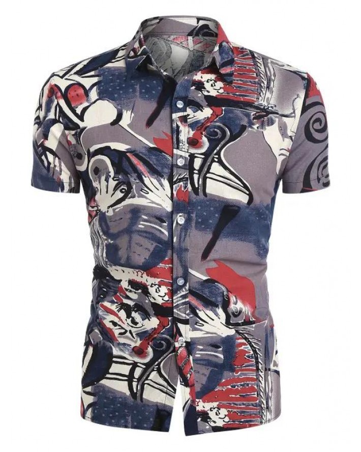 Allover Abstract Print Short Sleeve Shirt
