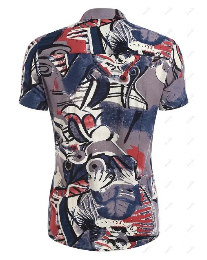 Allover Abstract Print Short Sleeve Shirt