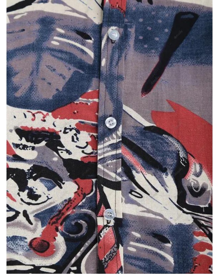 Allover Abstract Print Short Sleeve Shirt