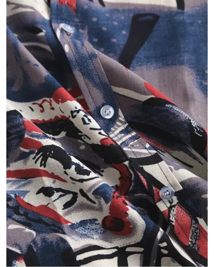 Allover Abstract Print Short Sleeve Shirt