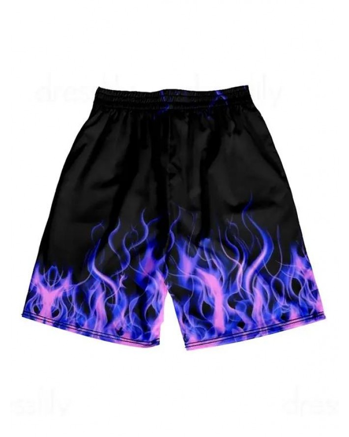 Fire Flame Print Shorts Drawstring Elastic Waist Casual Shorts
