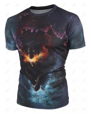 Galaxy 3D Wolf Print Perforated T-shirt