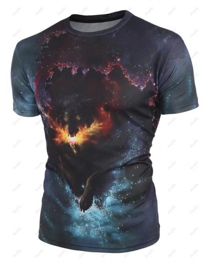 Galaxy 3D Wolf Print Perforated T-shirt
