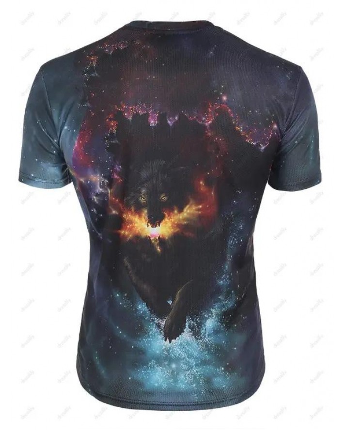 Galaxy 3D Wolf Print Perforated T-shirt