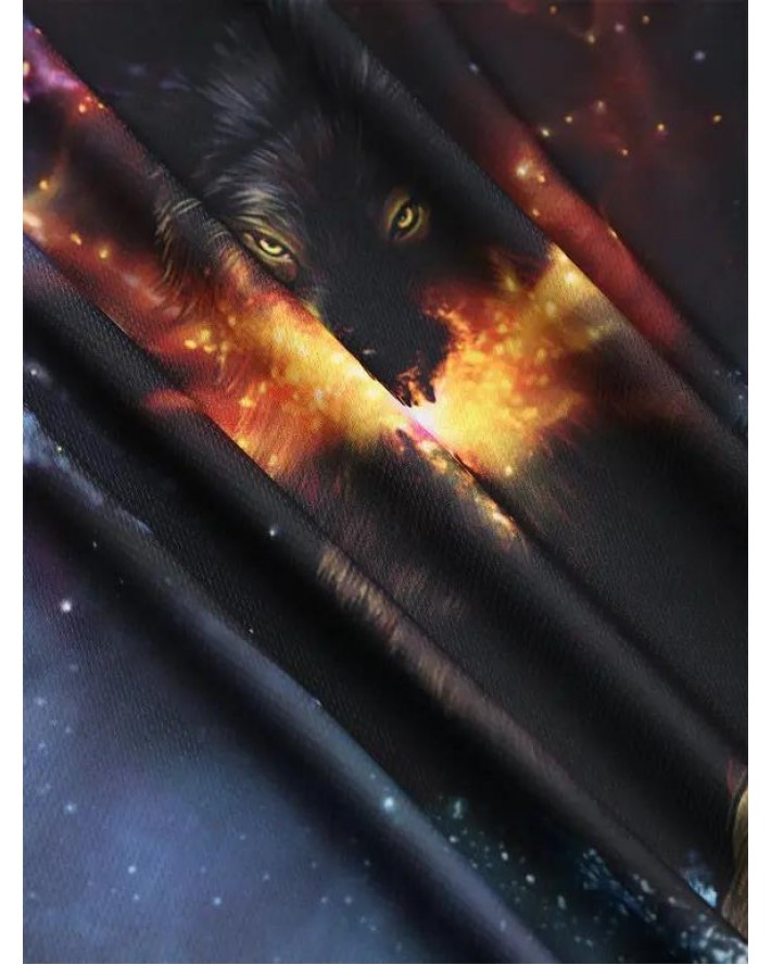 Galaxy 3D Wolf Print Perforated T-shirt
