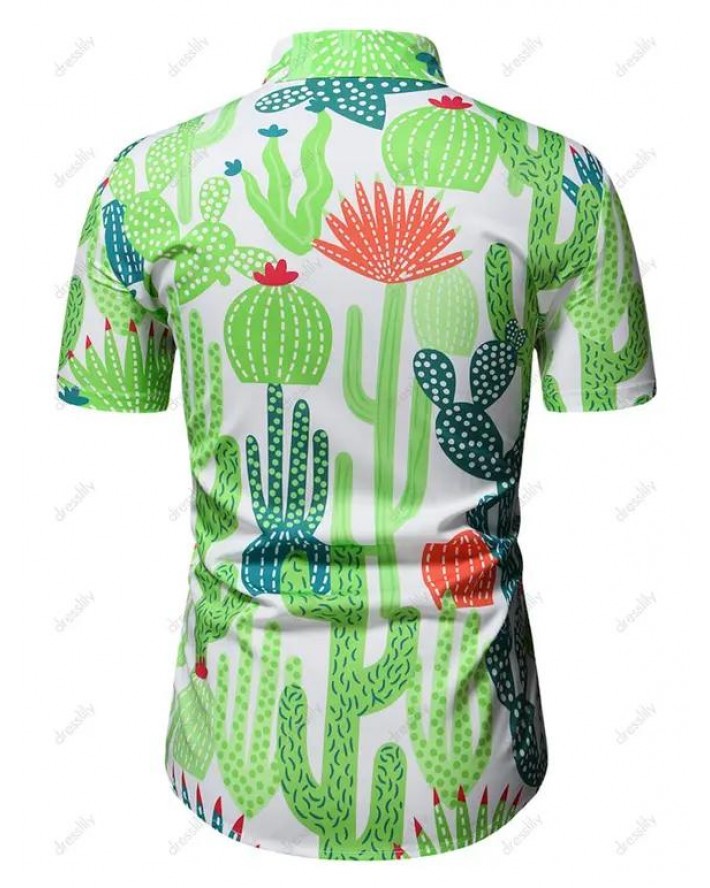 Cactus Allover Print Short Sleeve Vacation Shirt