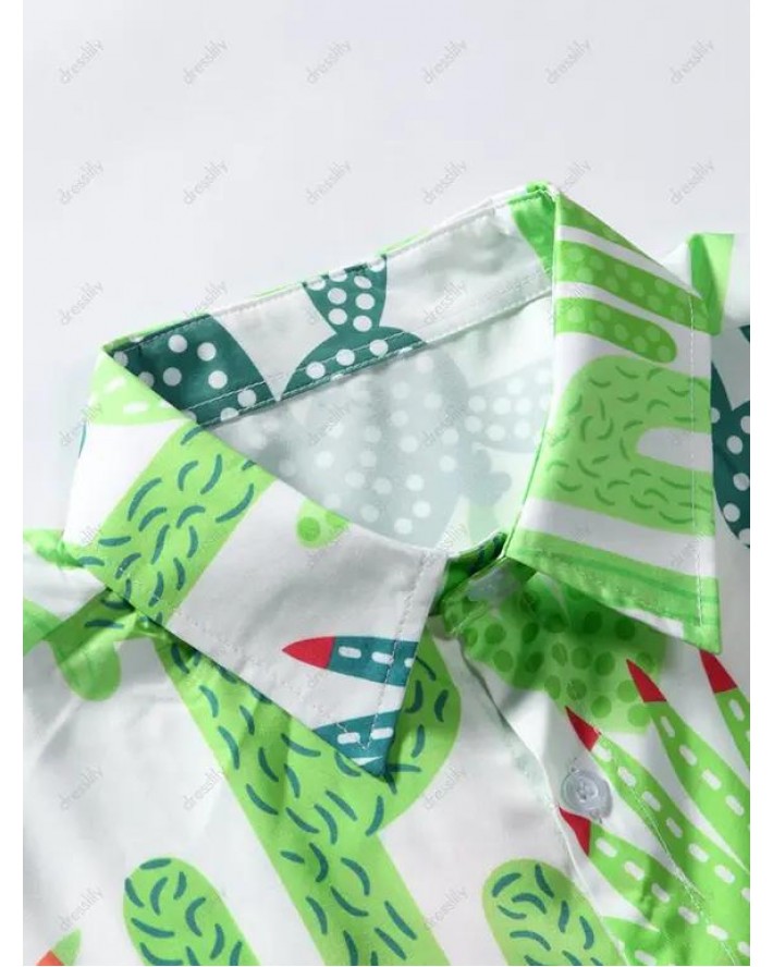 Cactus Allover Print Short Sleeve Vacation Shirt