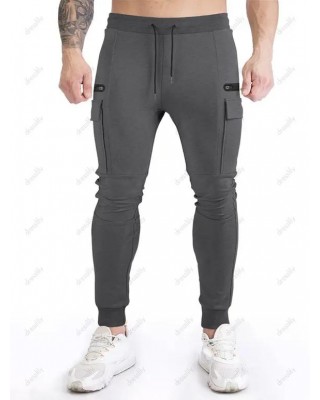 Zipper Flap Pockets Cargo Sweatpants Drawstring Elastic Waist Casual Sports Jogger Pants